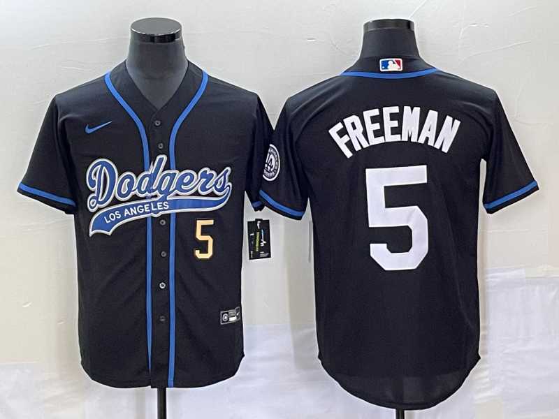 Mens Los Angeles Dodgers #5 Freddie Freeman Number Black Cool Base Stitched Baseball Jersey